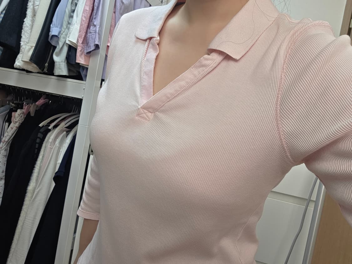 🩷타미힐피거 딸기우유색 희귀 7부 반팔티 팝니다 상품이미지1