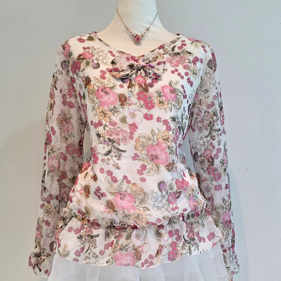 보헤미안 로즈글리터st 리본모리걸 시스루 슬리브블라우스 상품이미지2