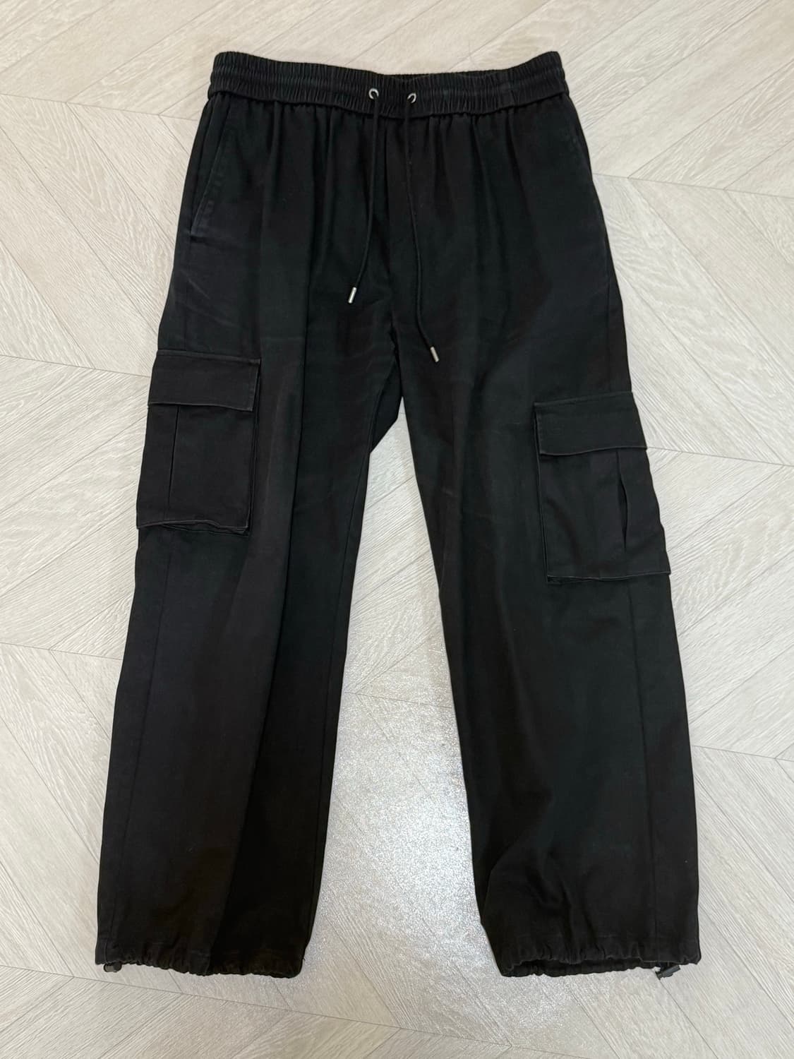[XL] 드로우핏 치노 와이드 스트링 카고 팬츠 블랙 상품이미지1