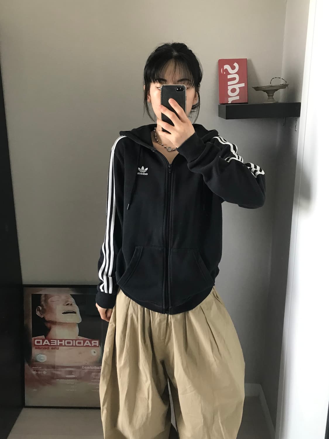 아디다스 트레포일 로고 사이드라인 블랙 후드집업 상품이미지2