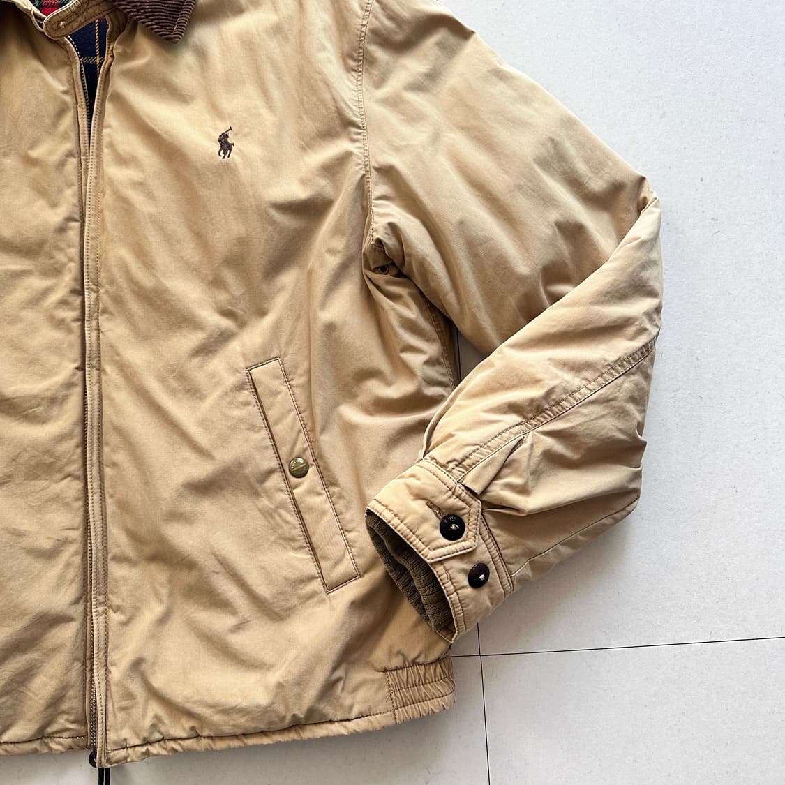 90s 폴로 랄프로렌 패딩 플란넬 타탄 체크 안감 자켓 봄버 상품이미지3