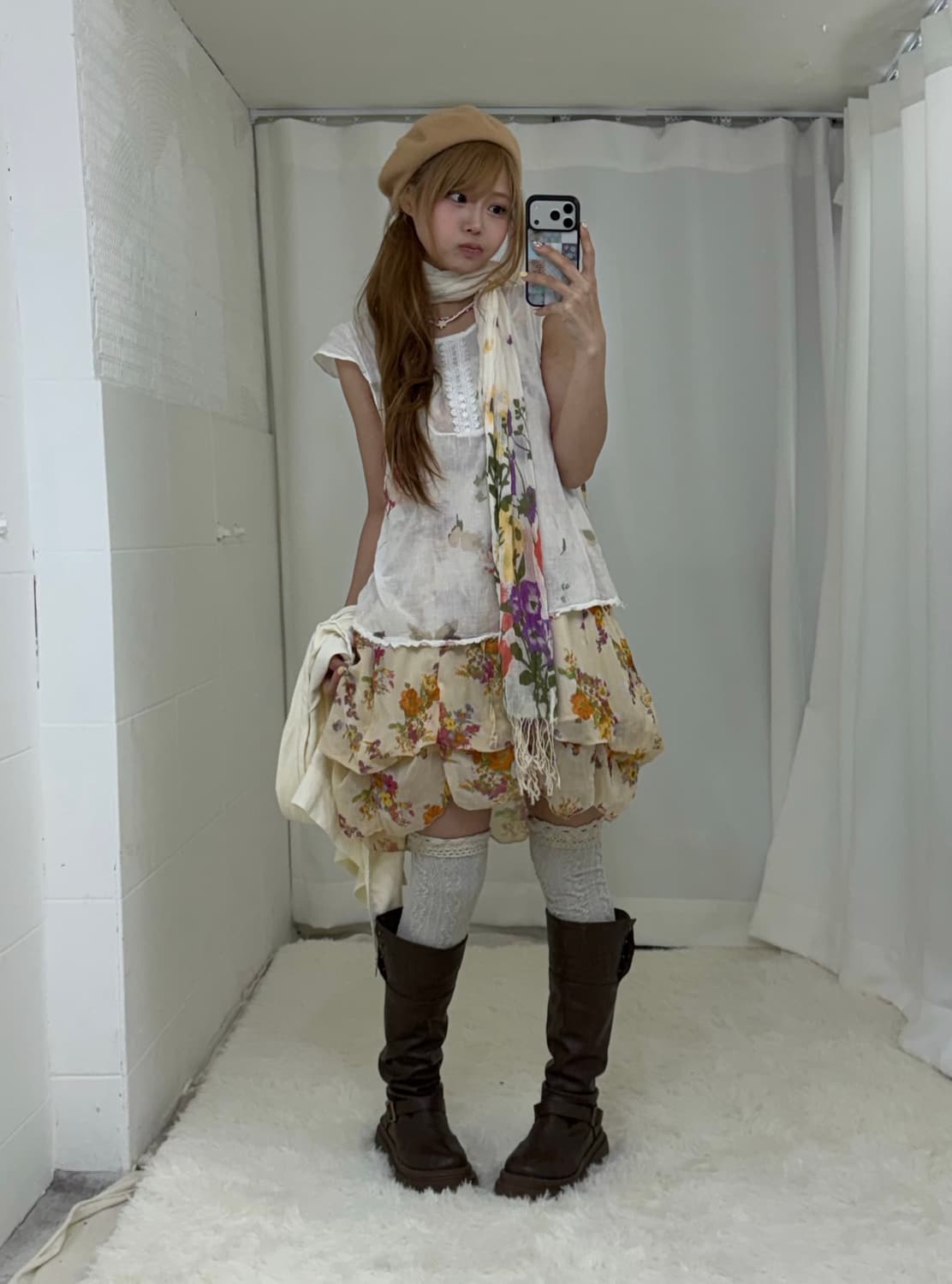 베이지 플라워 하구미 모리걸 소녀 코디세트 상품이미지3