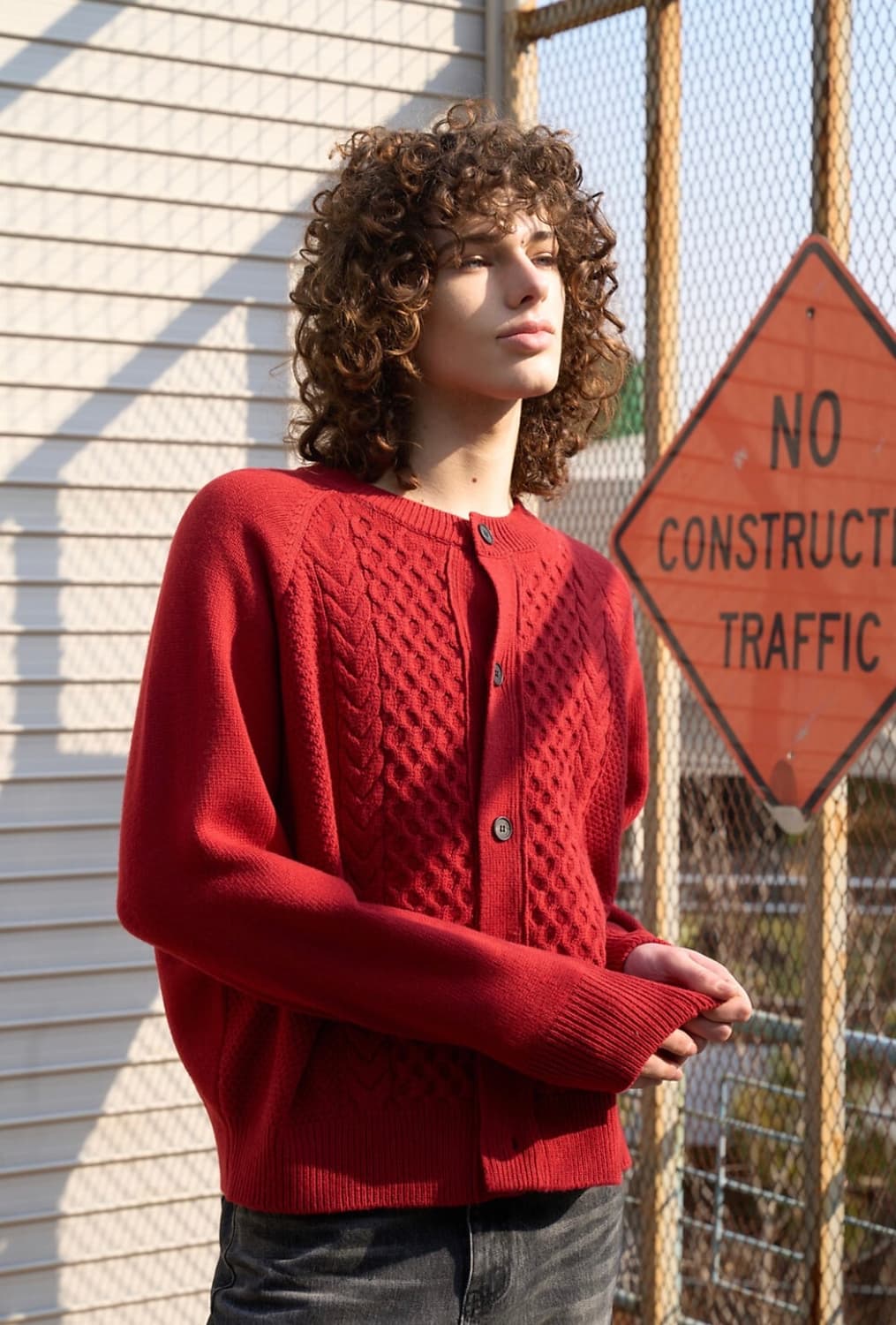 웨이비니스 더블 텍스처 라운드넥 가디건 레드 2 상품이미지3