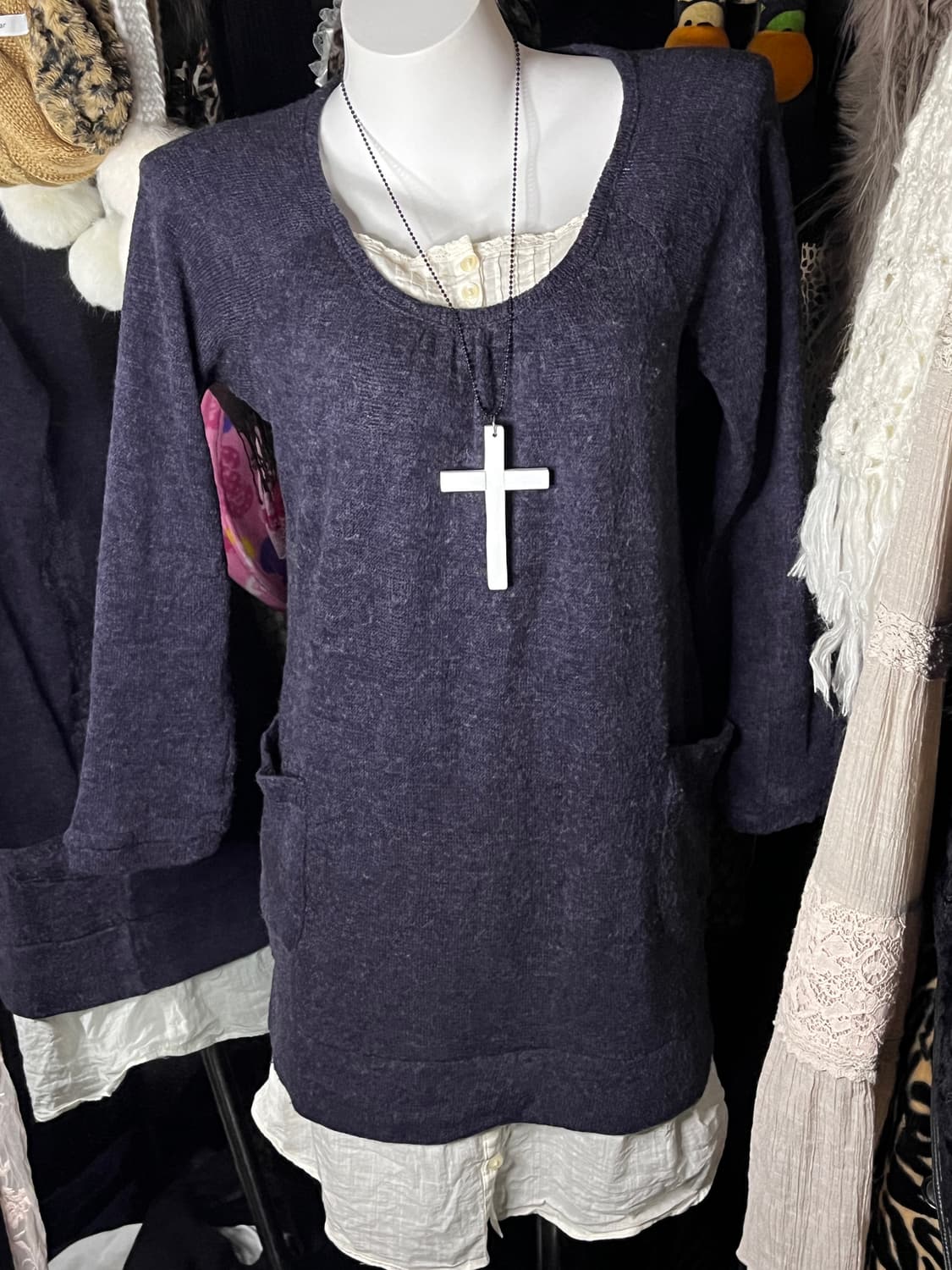 y2k 모리 레이어드 네이비 레이스 니트 상품이미지1