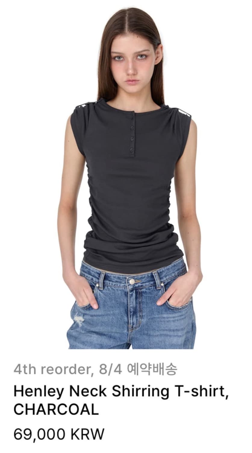 [구해요ㅠㅠ!!] 썬번프로젝트 헨리넥 셔링 티셔츠 차콜 상품이미지1