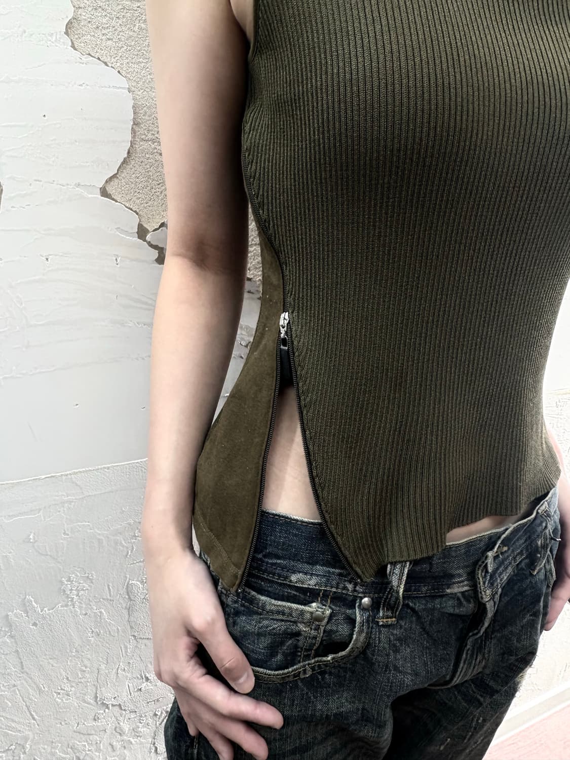 khaki zipper sleeveless 상품이미지5