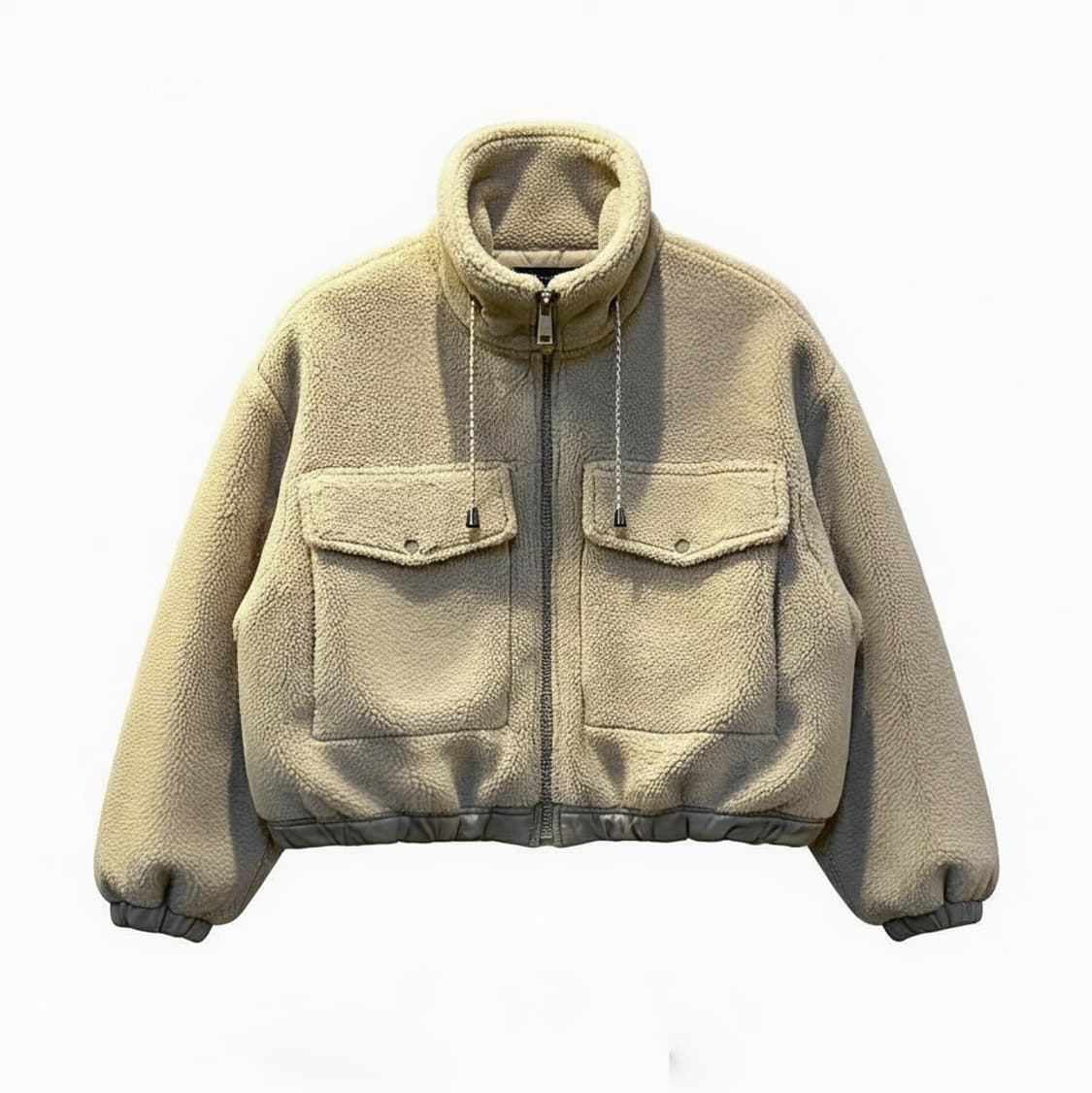 ZARA 자라 셰르파 플리스 숏 자켓 빅포켓 스트링 디테일 베이지 상품이미지1