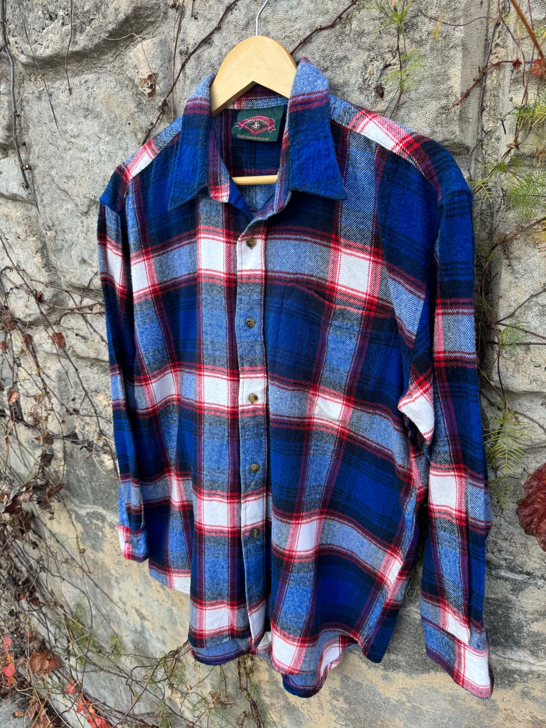 일본 빈티지 체크 패턴 포켓 플란넬 셔츠 블루 상품이미지2