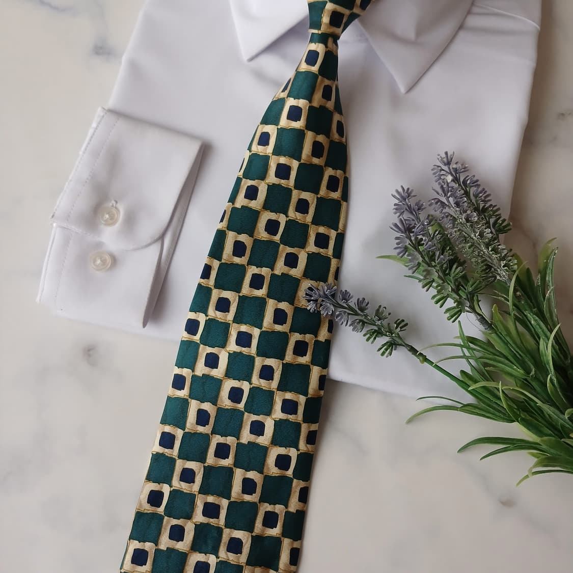 타이렉 실크 그린 패턴 넥타이 9.9cm 새제품 A19512 상품이미지7