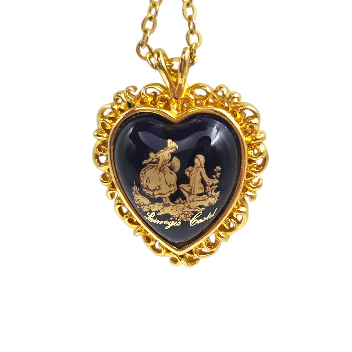 70s 프랑스 리모지 엔틱 캐슬 하트 도자기 목걸이 상품이미지5