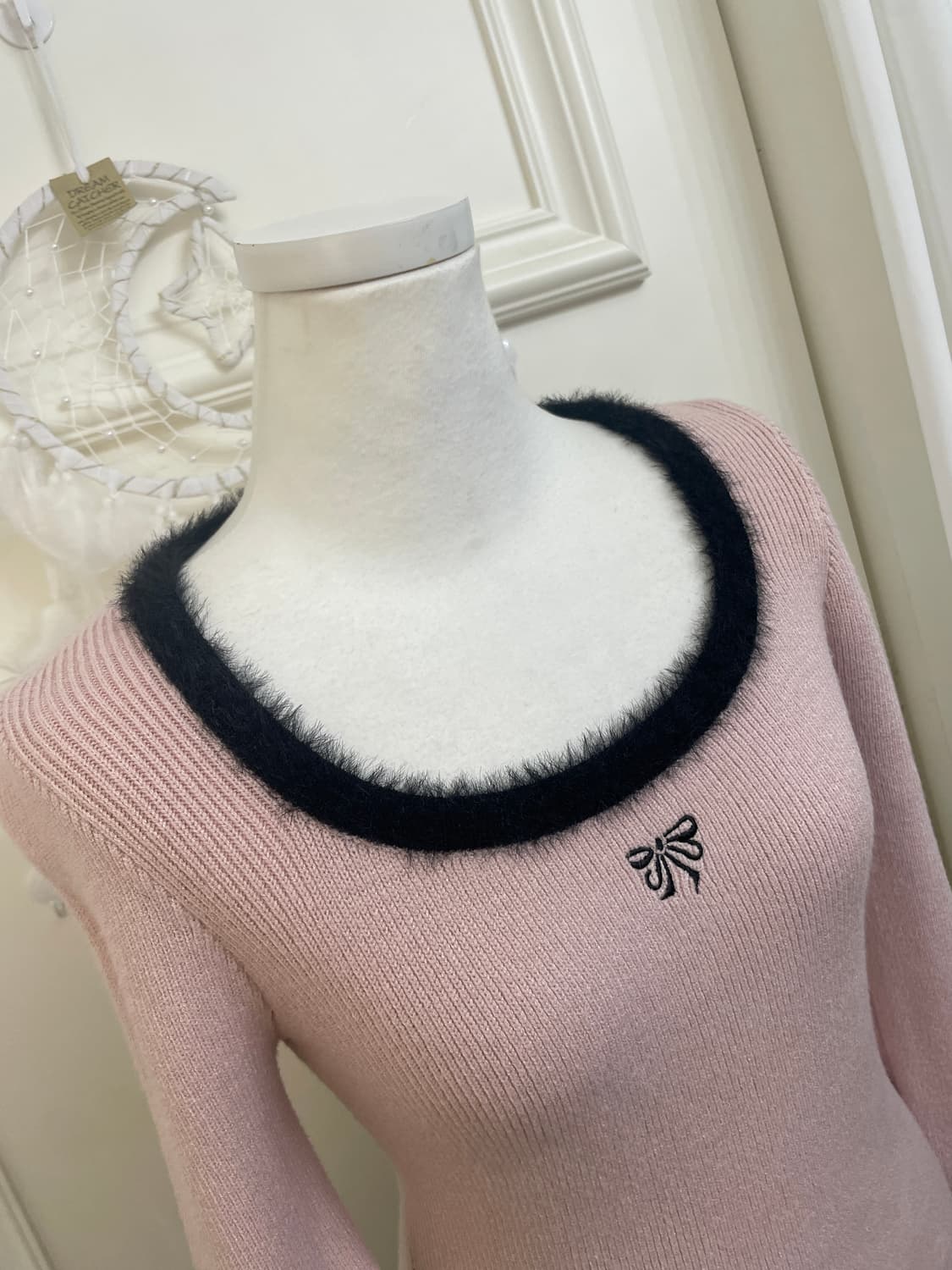 indi pink black fur point knit top 상품이미지9