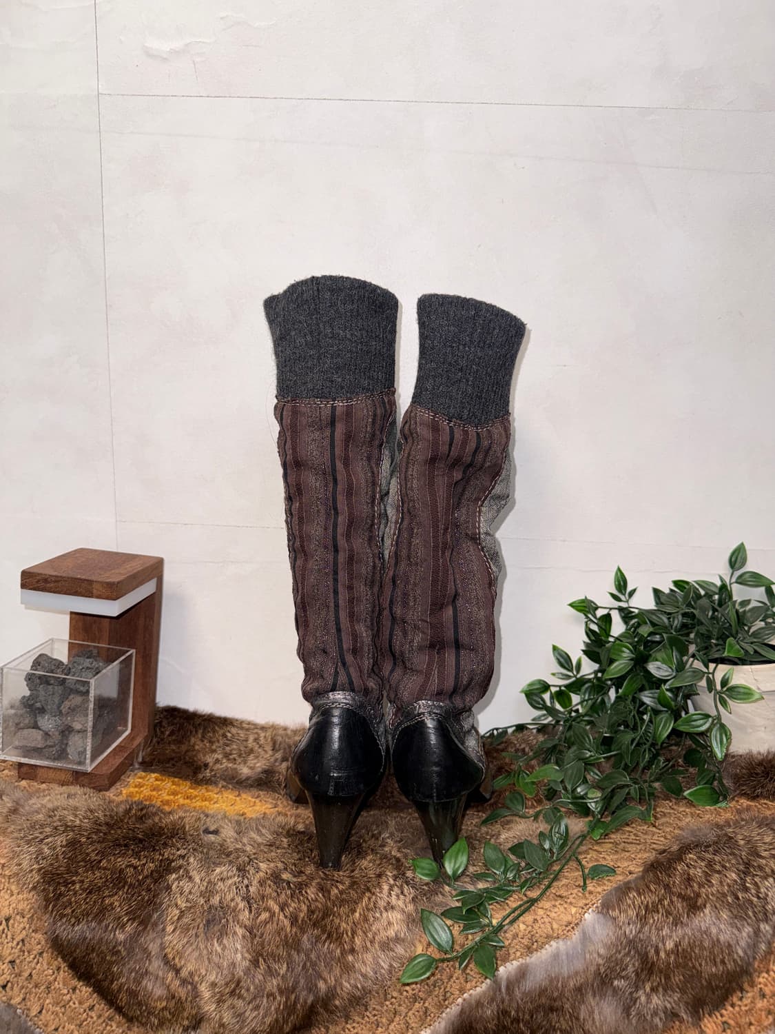 BNX oriental y2k patch design knit boots 상품이미지3