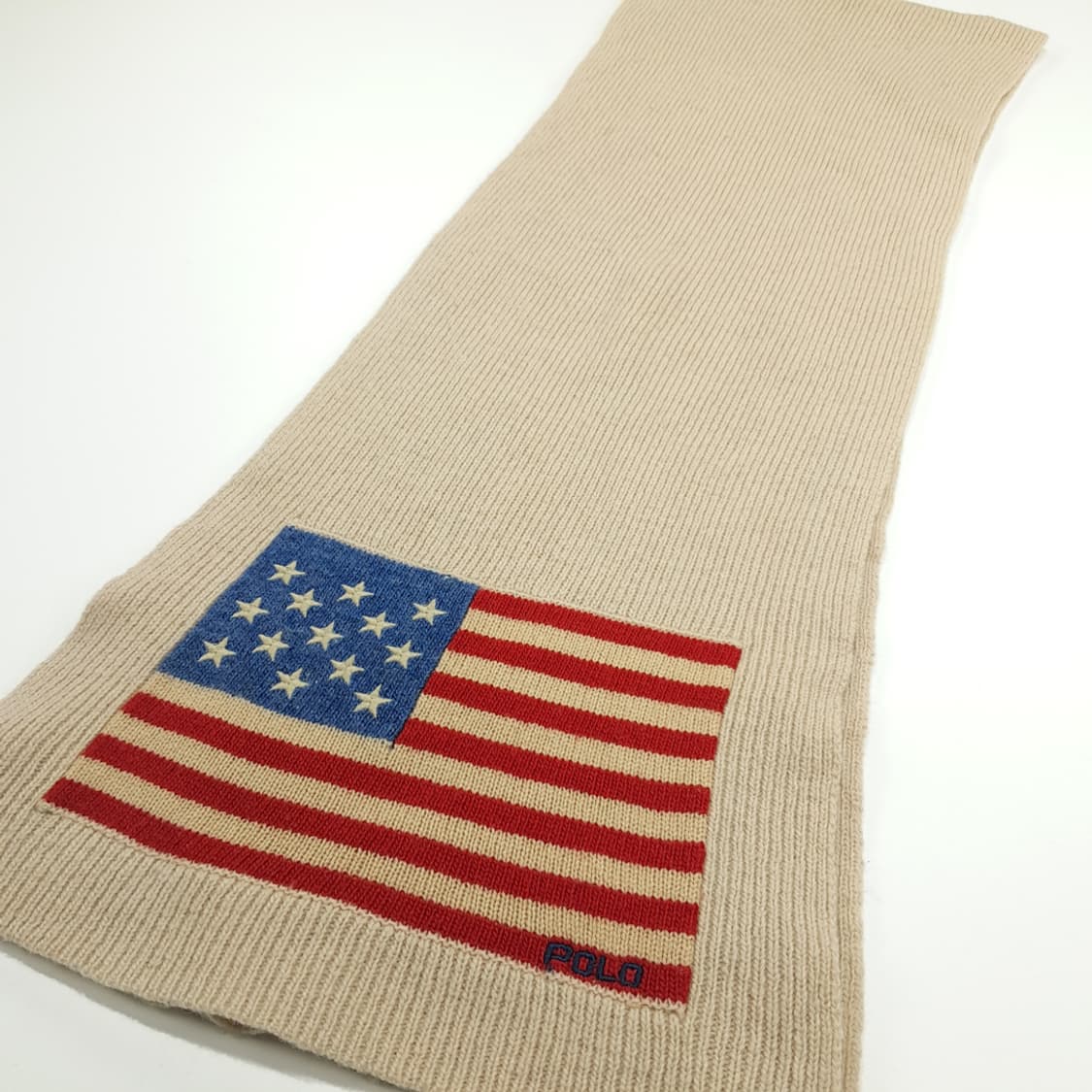 MX319 폴로 랄프로렌 아이보리 성조기 니트 목도리 머플러 상품이미지2