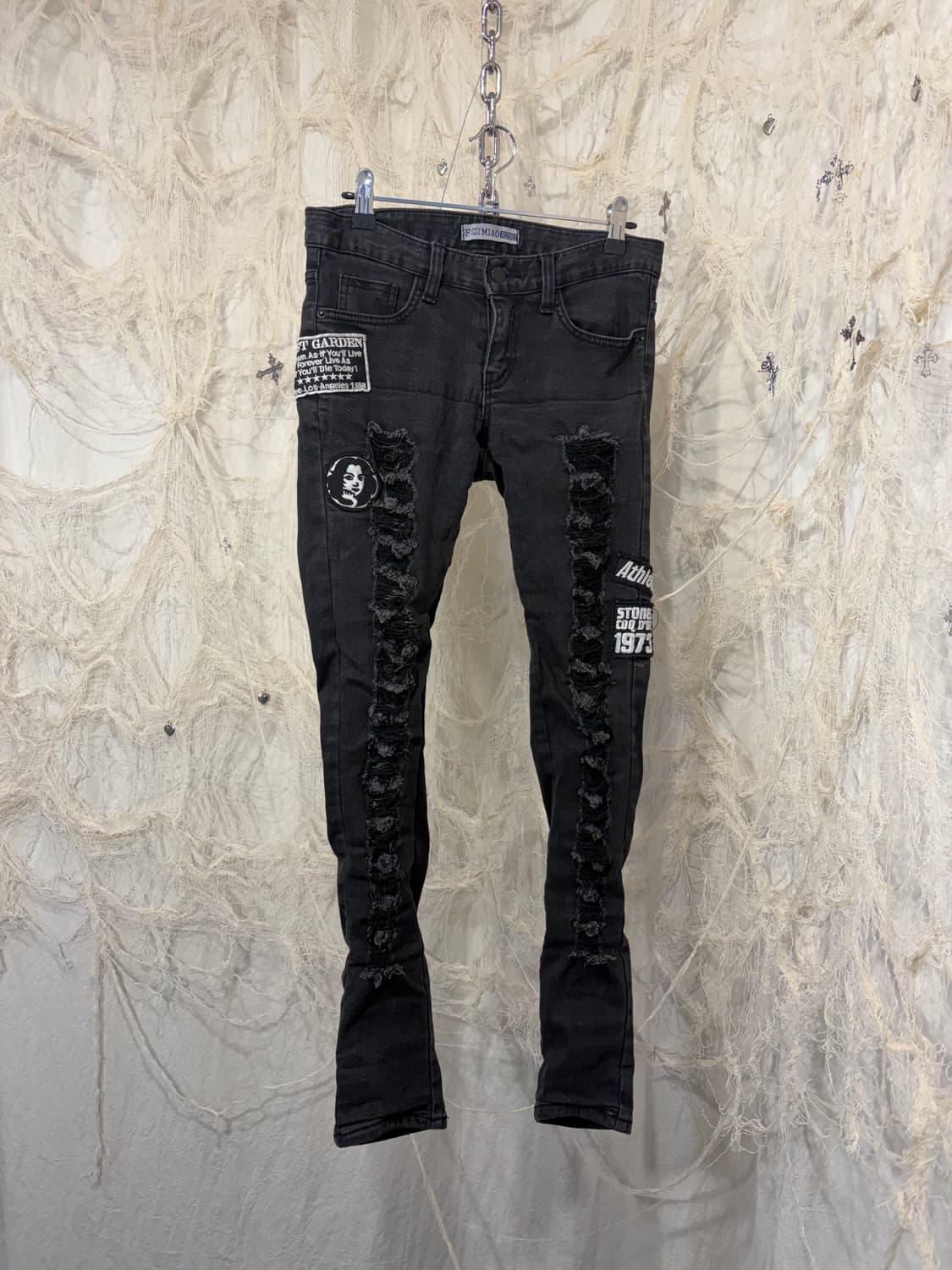 Y2K shirring damage patch jeans 상품이미지1
