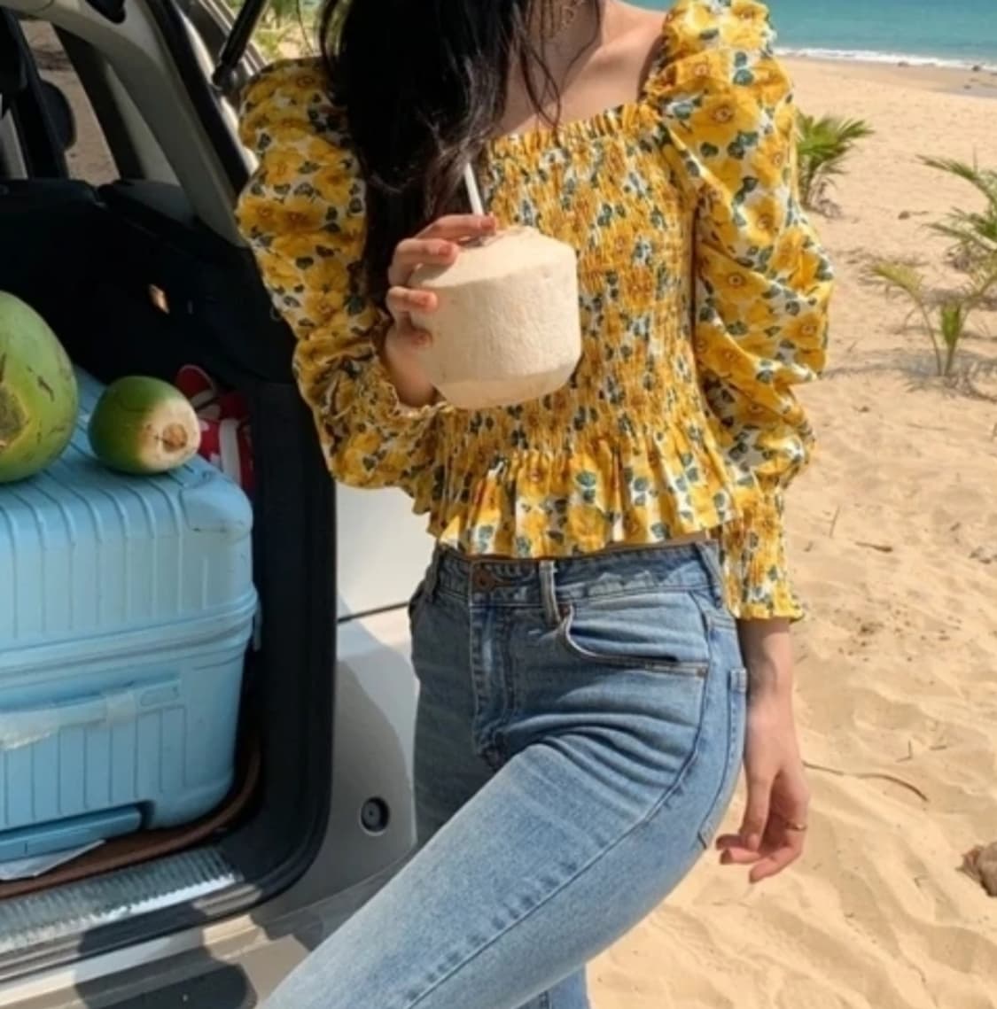 새상품) 퍼프 플라워 블라우스 상품이미지1