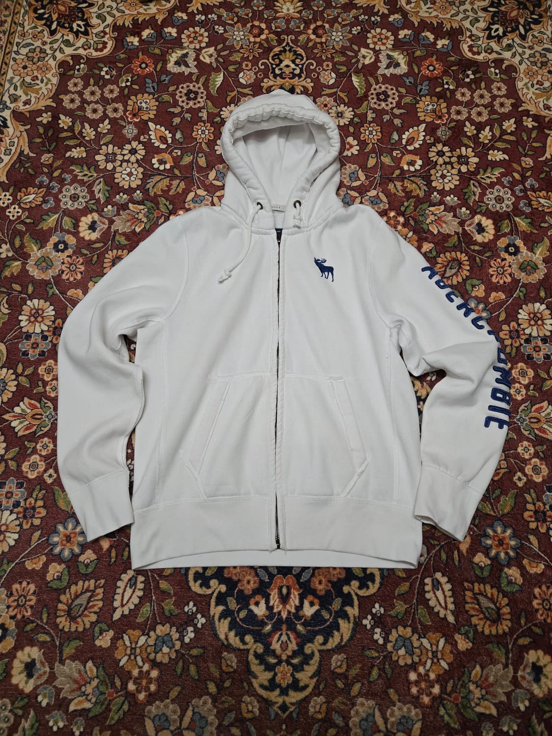 아베크롬비 앤 피치 클래식 자수 로고 후드집업 (화이트) XL 머슬핏 상품이미지1