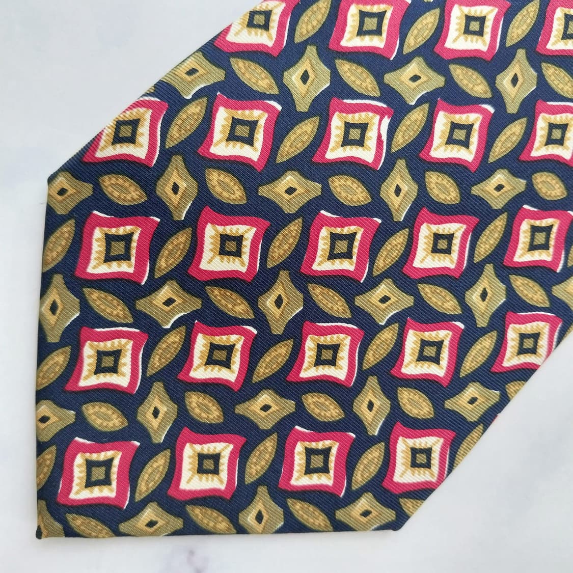 아쿠아스큐텀 네이비 올리브 패턴 넥타이 9.6cm A+등급 K2598 상품이미지7