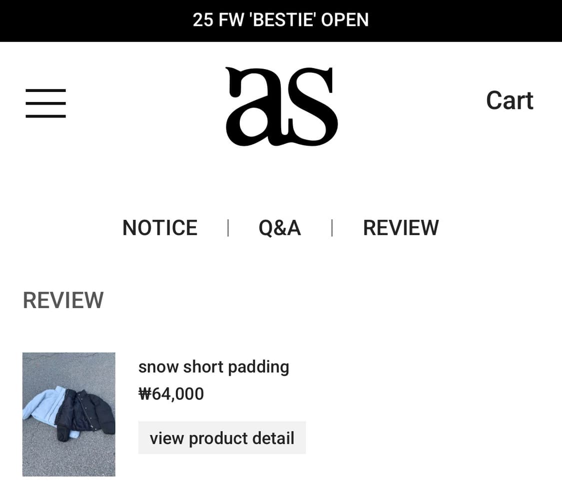 애즈온 snow short padding -black 상품이미지7