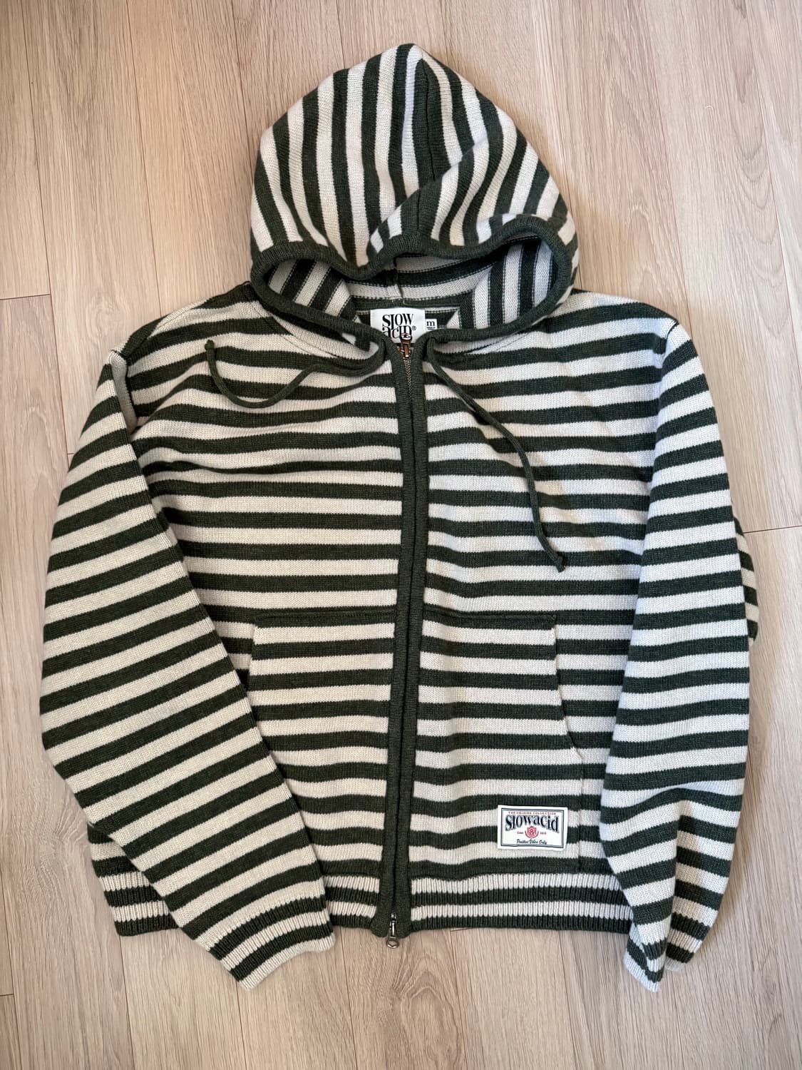 슬로우애시드 니트 후드집업 M 카키 상품이미지2