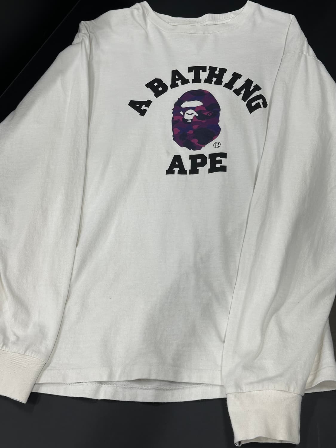 베이프 카모 컬리지 롱슬리브 티셔츠 화이트 퍼플 상품이미지4