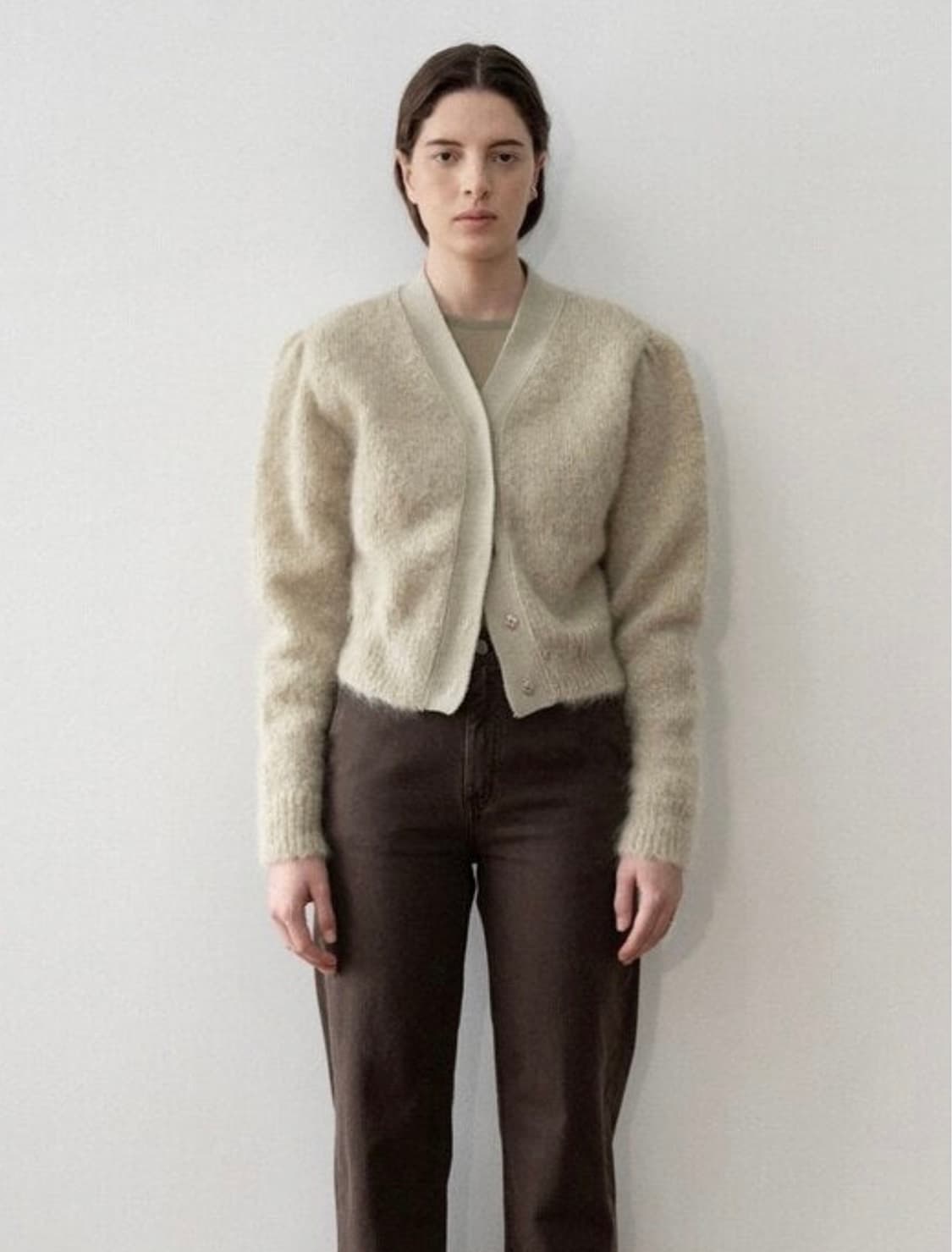 아모멘토 그랜마 가디건 모헤어 올리브 상품이미지1