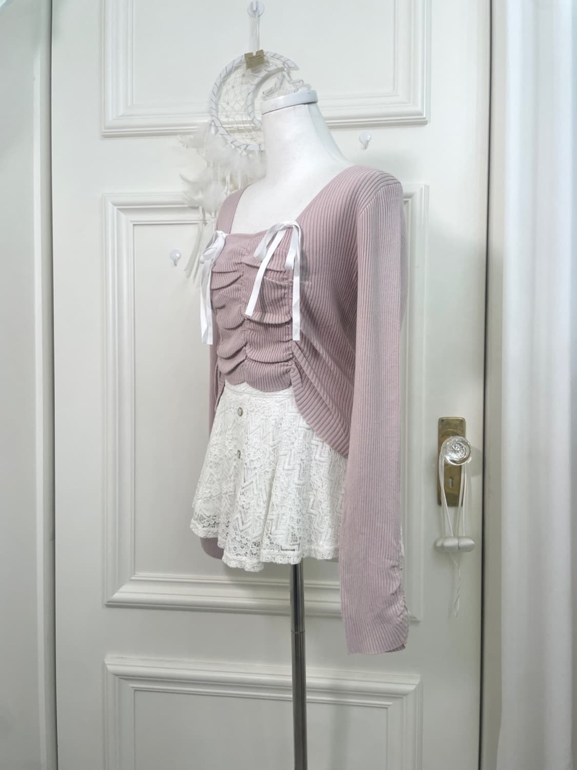 white lace back banding mini pants skirt 상품이미지7