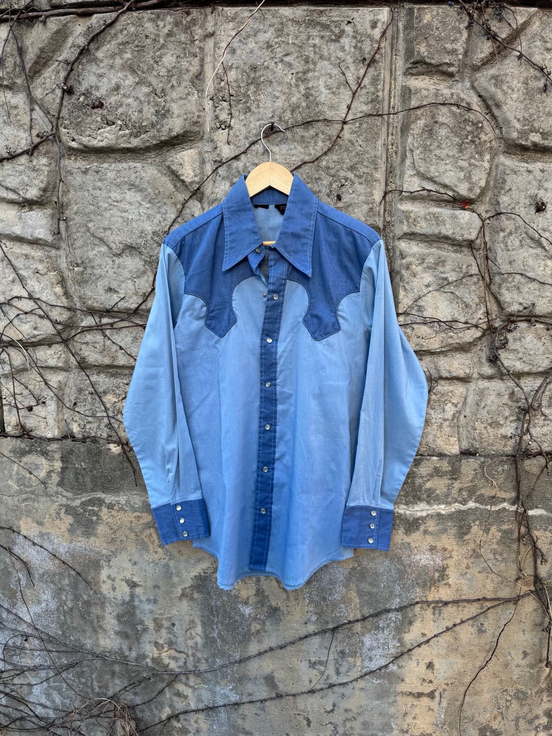 70~80s usa 빈티지 카우보이 요크 디테일 웨스턴 샴브레이 셔츠 상품이미지1