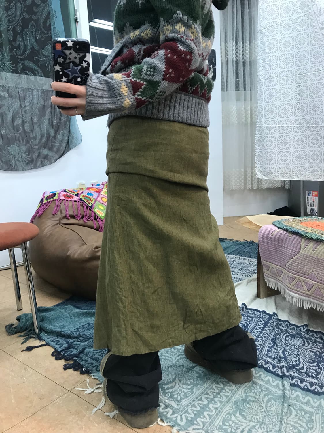 빈티지 여성 린넨 버튼 디테일 스커트  상품이미지2