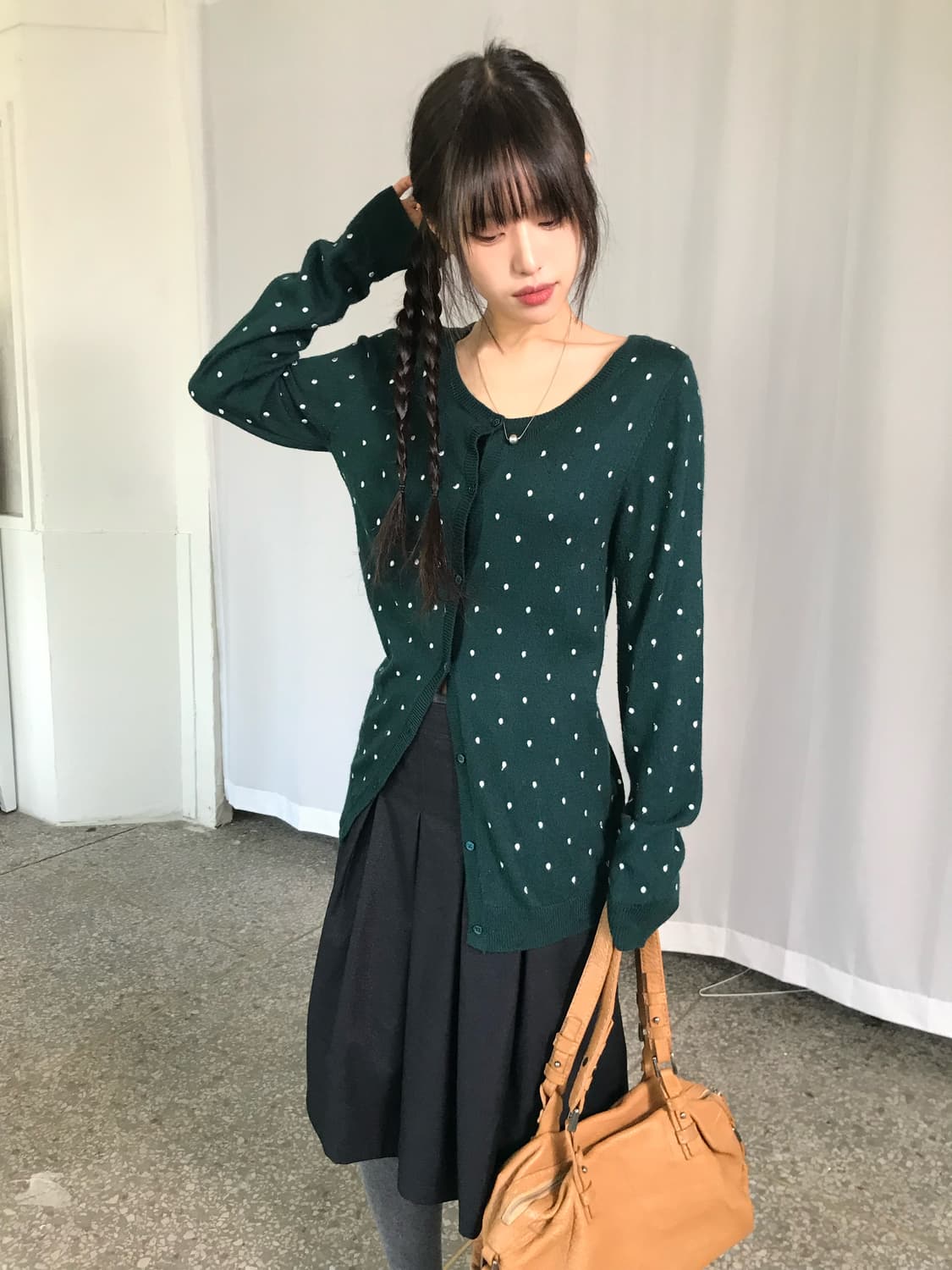 그린 도트 가디건 상품이미지3