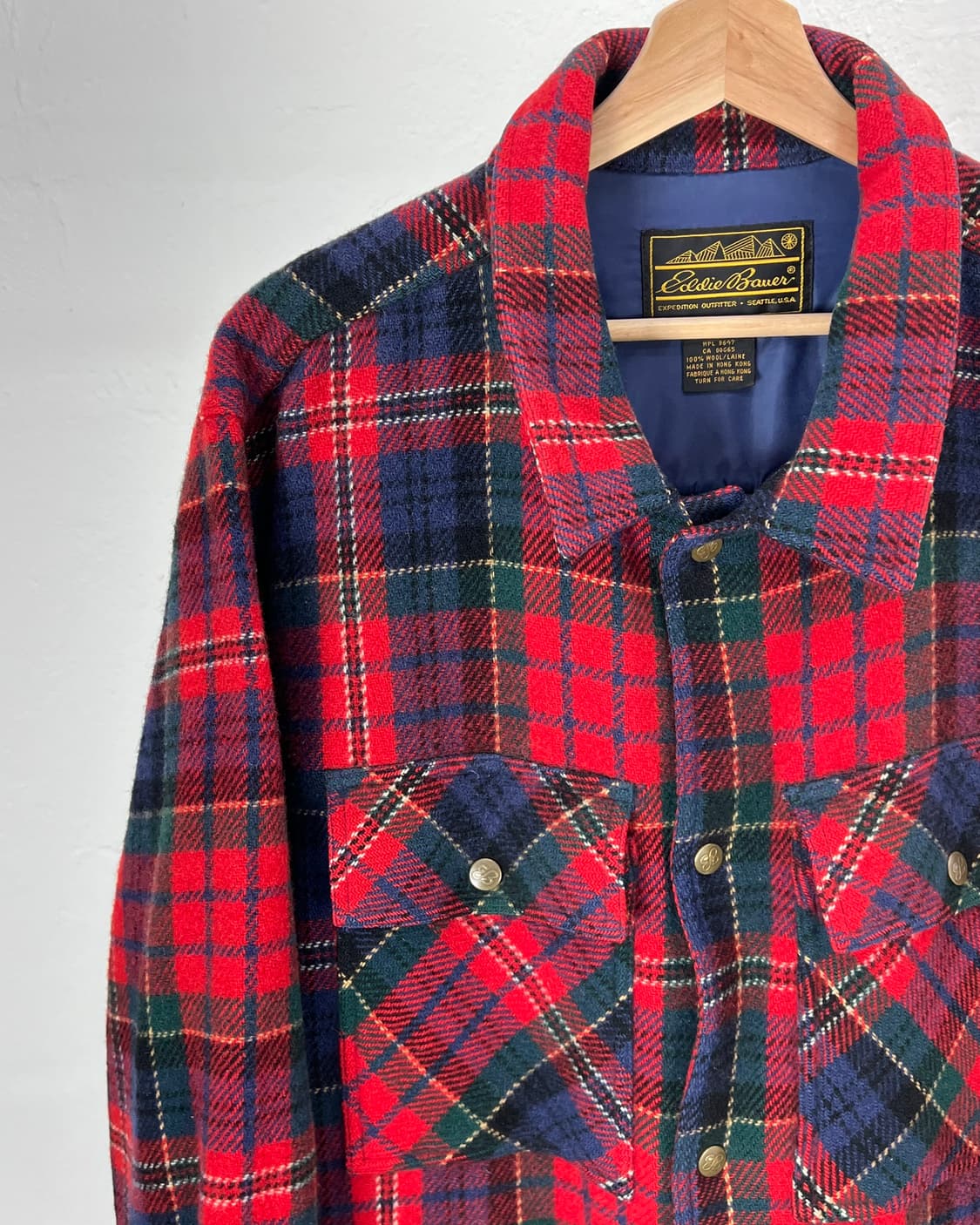 80s 에디바우어 타탄체크 가이드 울 투 포켓 셔츠 상품이미지2