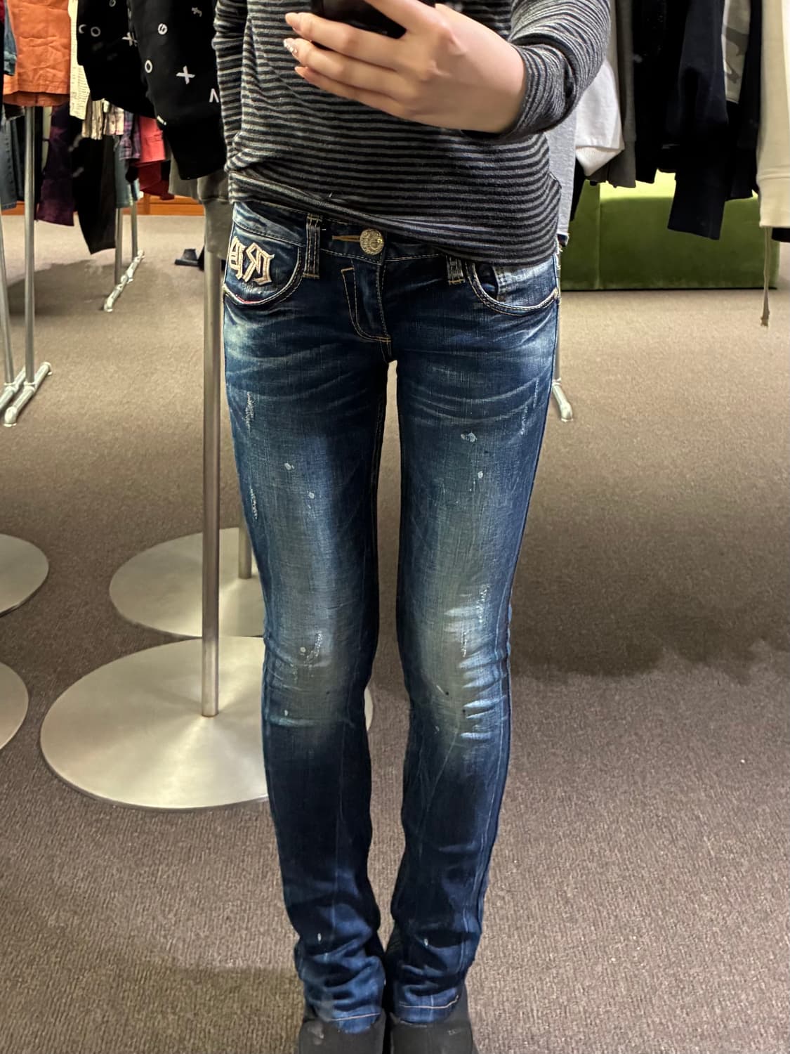 25)레드페퍼 빈티지 Y2K 십자가 패치 자수 로우라이즈 데님팬츠 상품이미지2