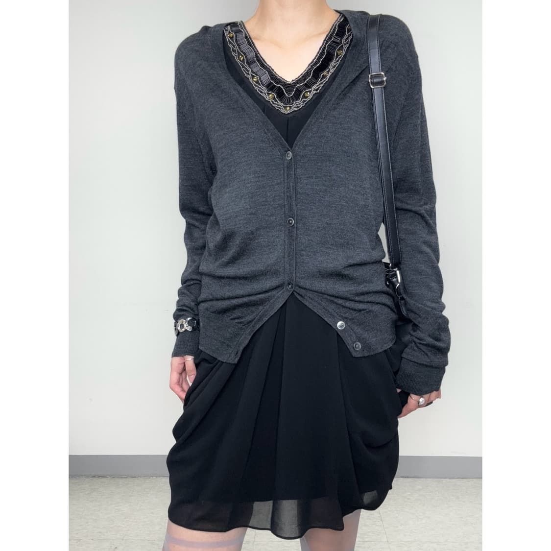 빈티지 차콜 울 실크 가디건 상품이미지1
