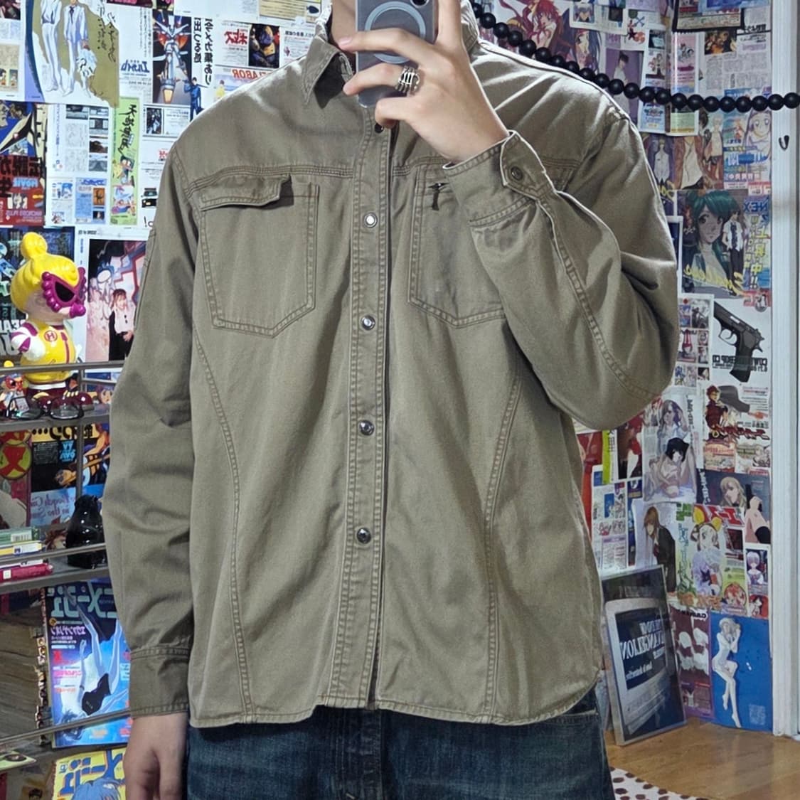 JPN 절개라인 투포켓 브라운 워크 셔츠 상품이미지1