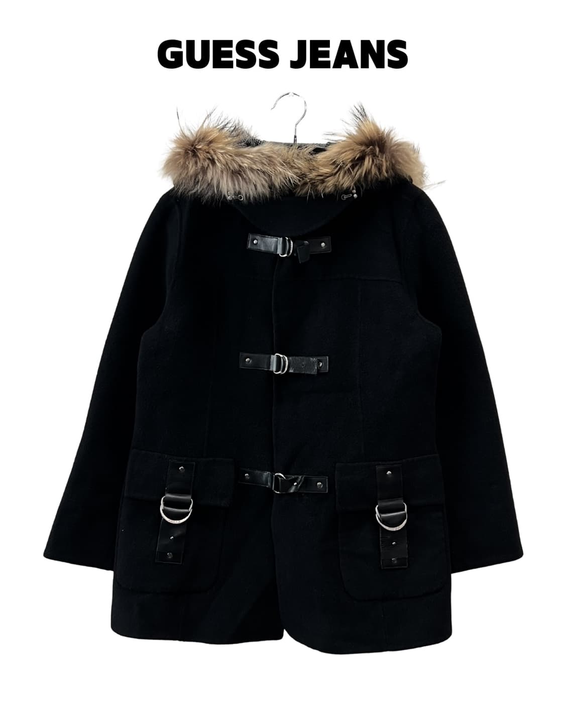 게스 00s 버클 퍼 울코트 블랙 상품이미지1