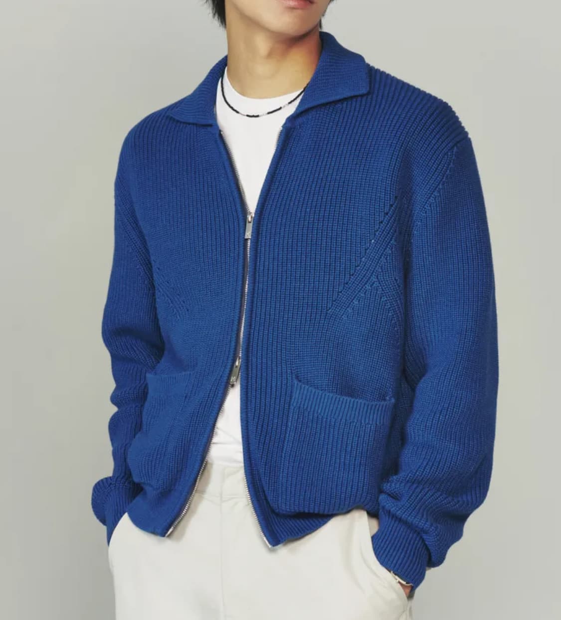 [XL] 인템포무드 모노톤 풀 집업 니트 블루 상품이미지2