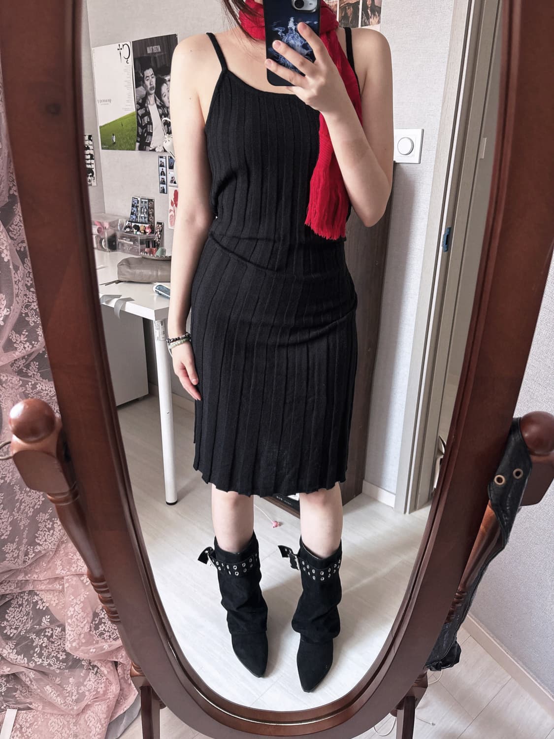 블랙 니트 슬립 원피스 상품이미지2