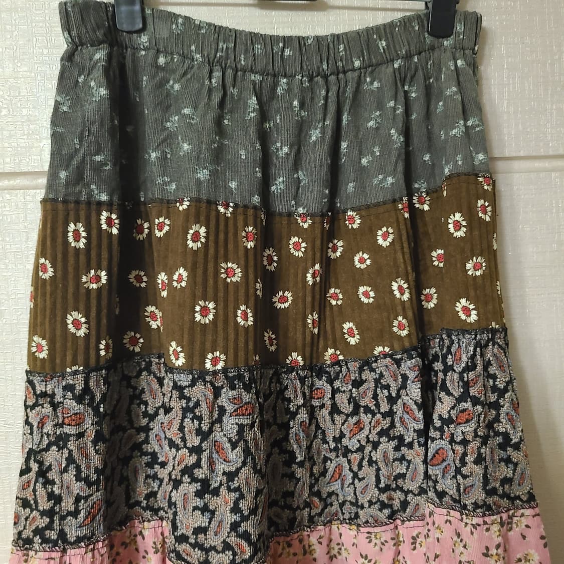 빈티지 패치워크 롱스커트 치마 꽃 플라워 코듀로이 골덴 모리걸 하구미 상품이미지2