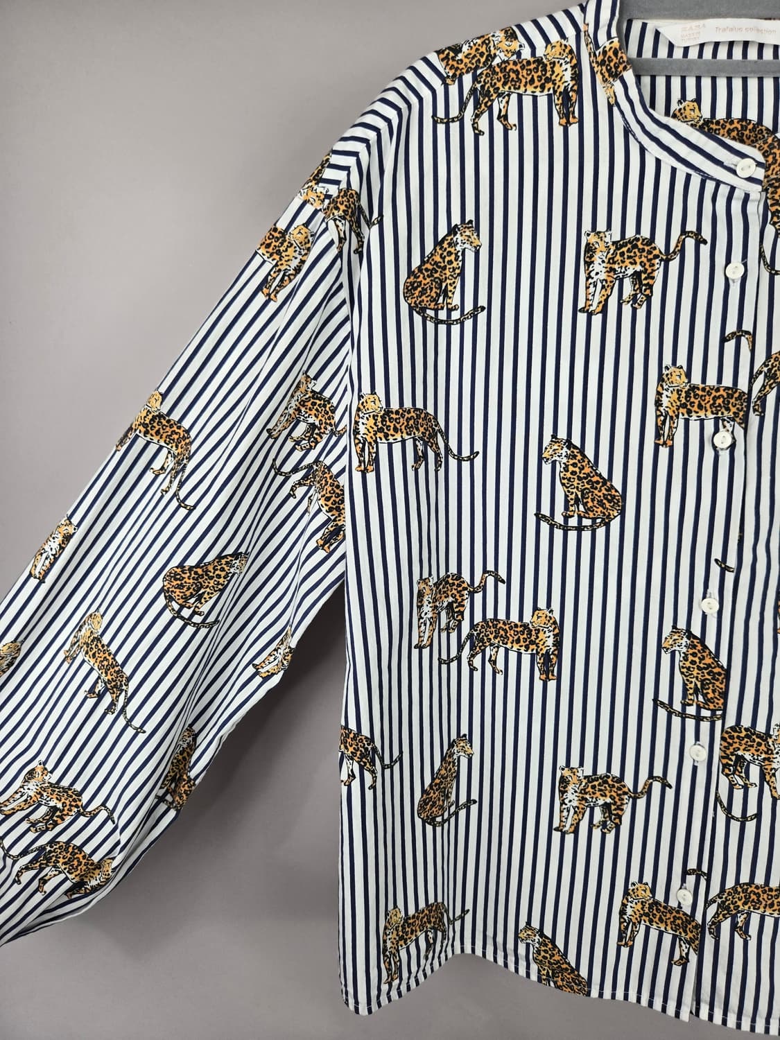 [무료배송]자라 L 여성 스판 차이나카라 표범 레오파드 스트라이프 셔츠 상품이미지4