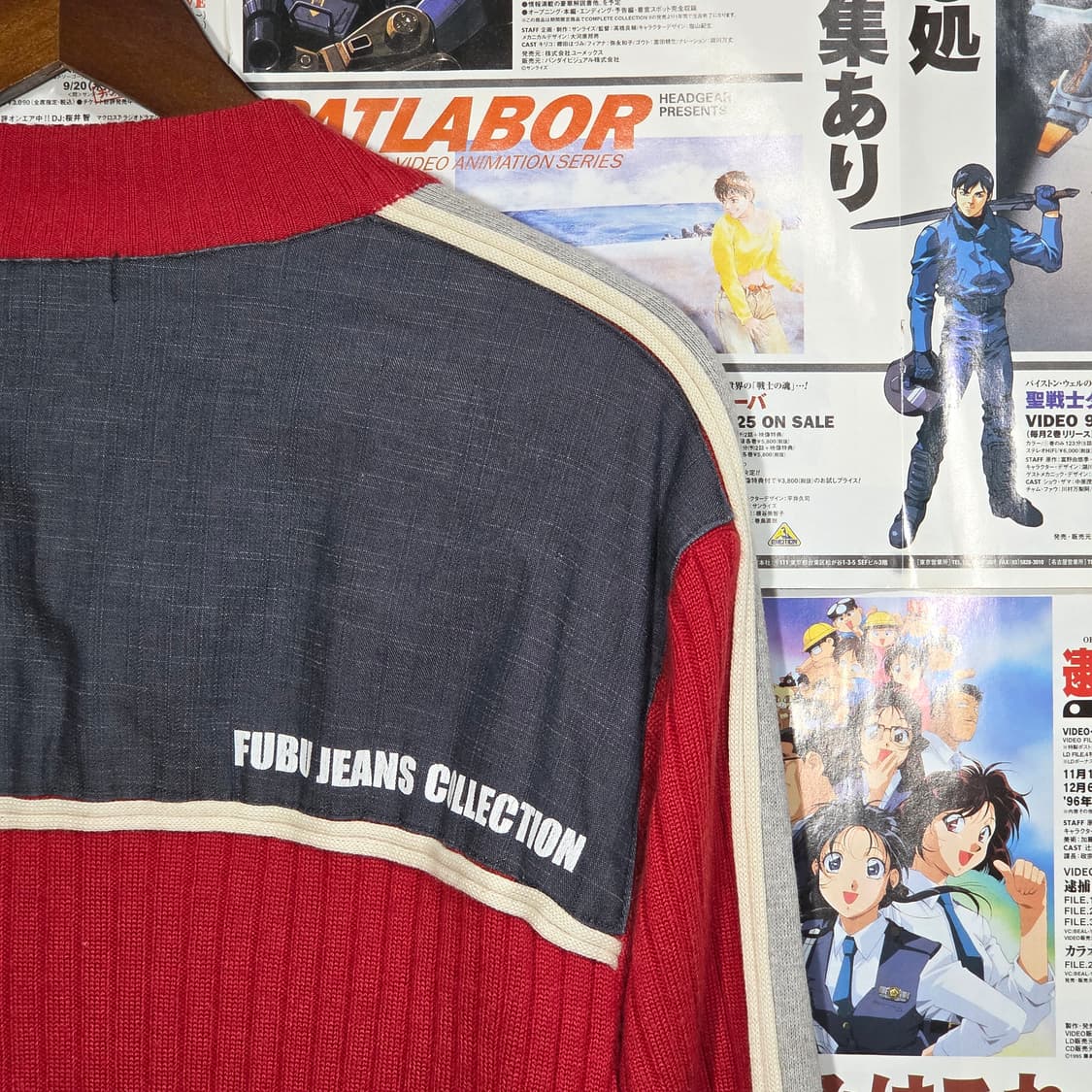 후부 데님 배색 레드 니트 집업  상품이미지7