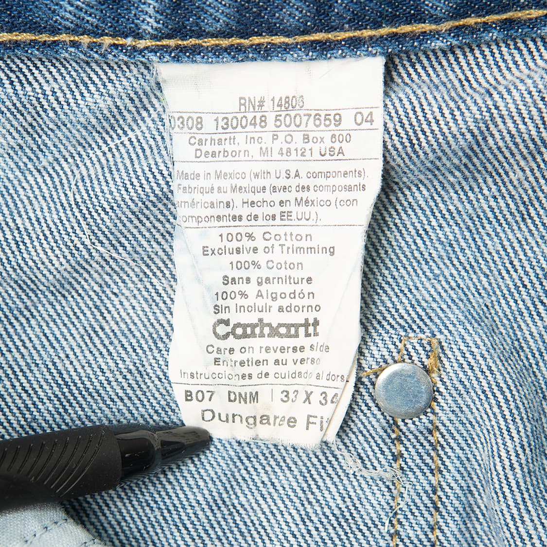 [33] 00s 칼하트 B07 더블니 데님팬츠 덩가리 핏  상품이미지10