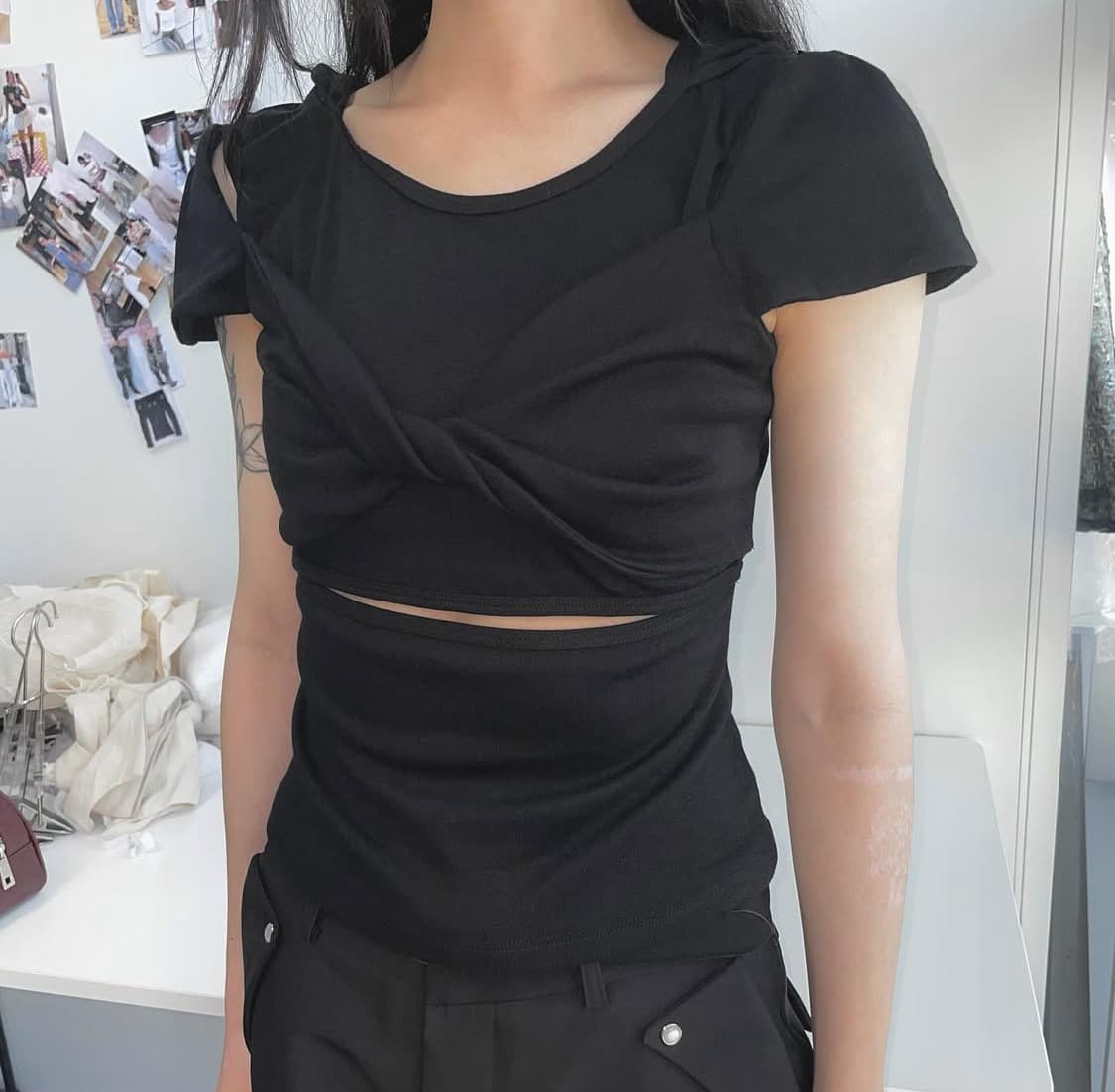 체메씨 트위스트 하프 슬리브 후디 티셔츠 상품이미지3