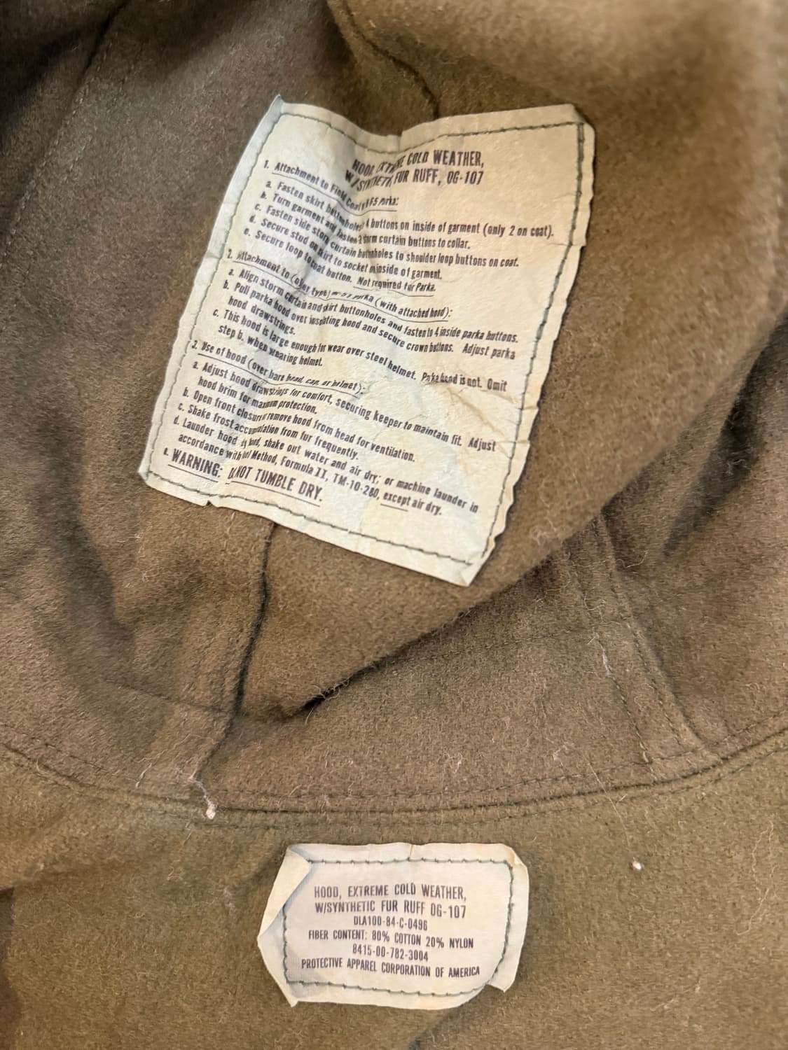 US ARMY OG m65 피쉬테일 개파카 후드 상품이미지5