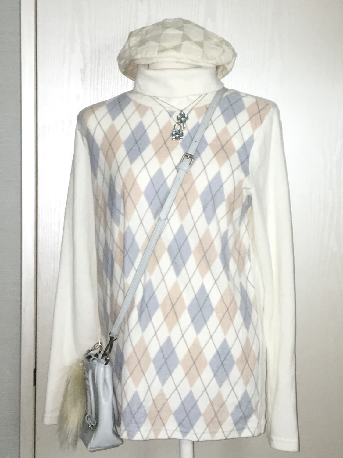 Closshi 모리걸 아가일 폴리 플리스 티셔츠 상품이미지1