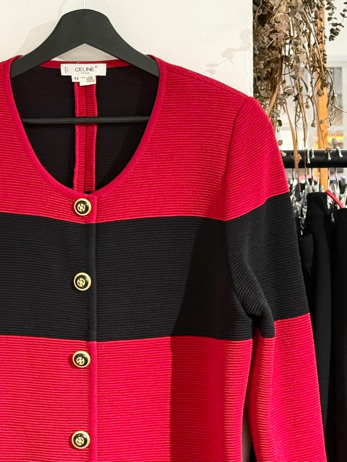 셀린느 레드 블랙 투톤 울 니트 가디건 드레스 상품이미지3