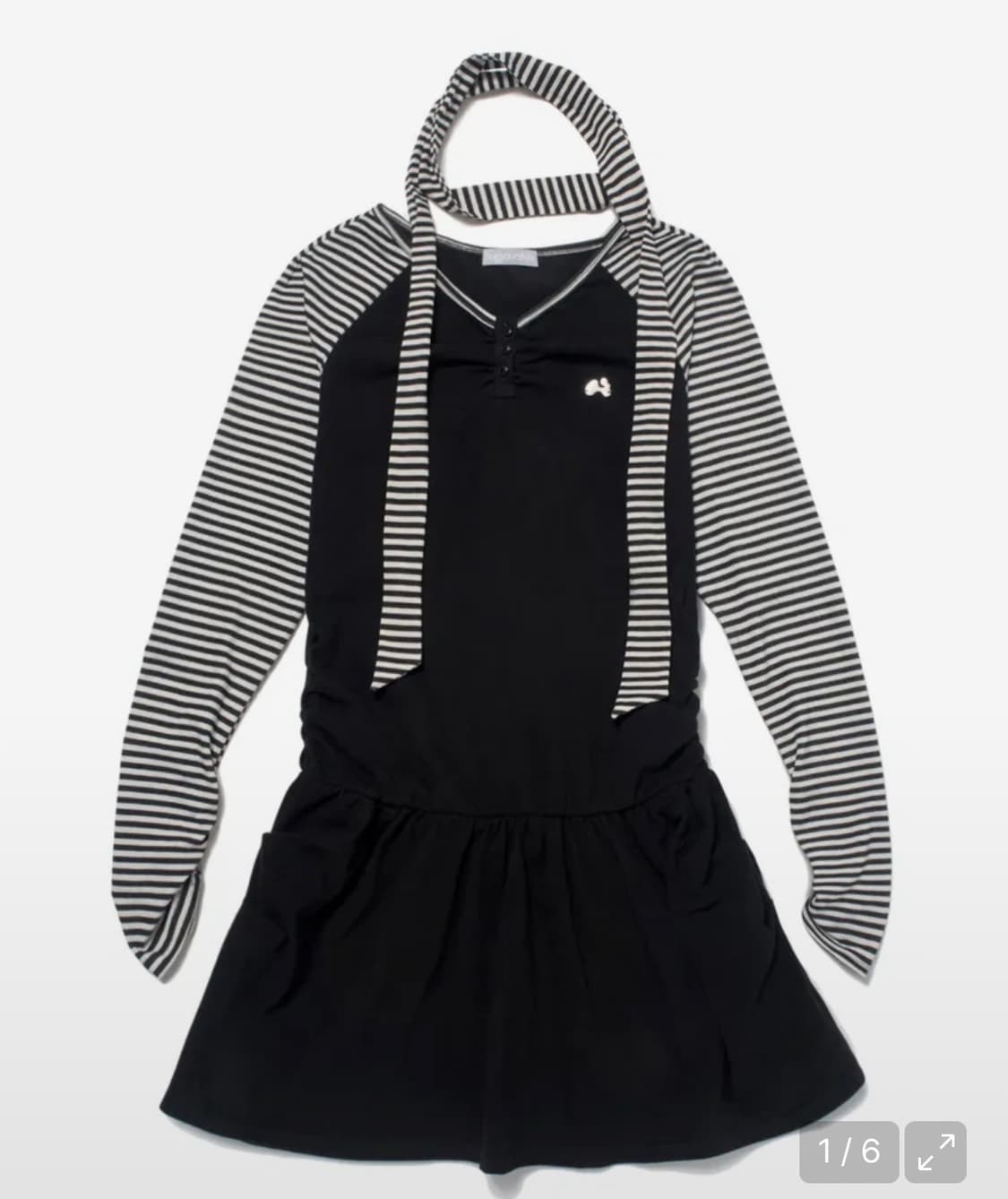 스트라이프 헨리넥 드레스 (블랙) 상품이미지1