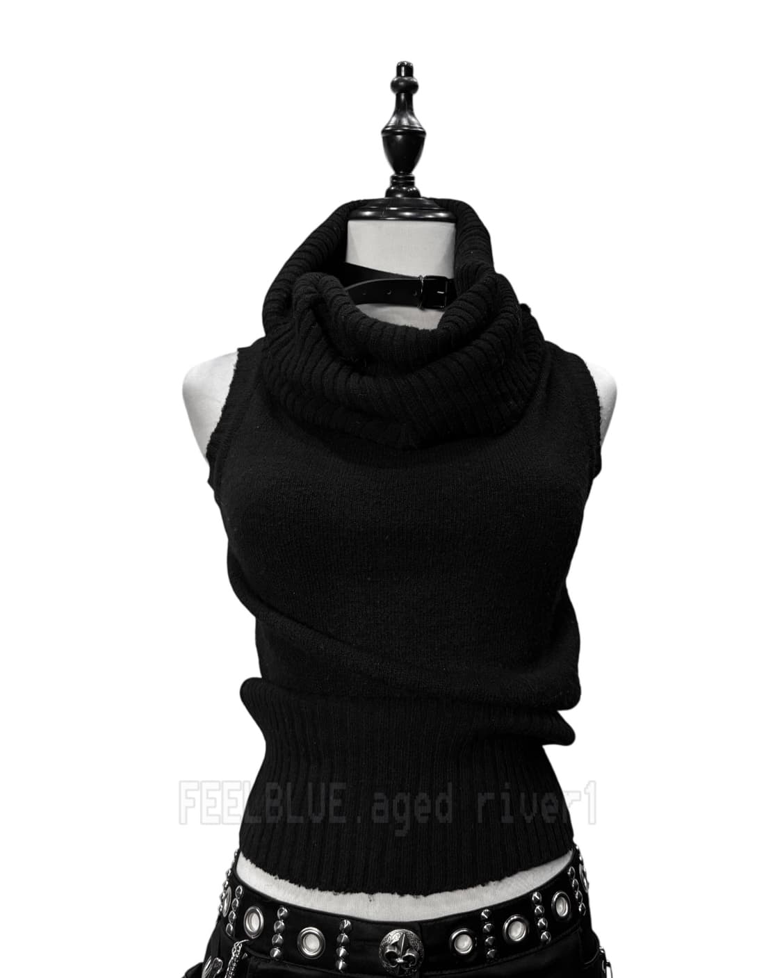 Black Ribbed Cowl Neck Knit Top 상품이미지1