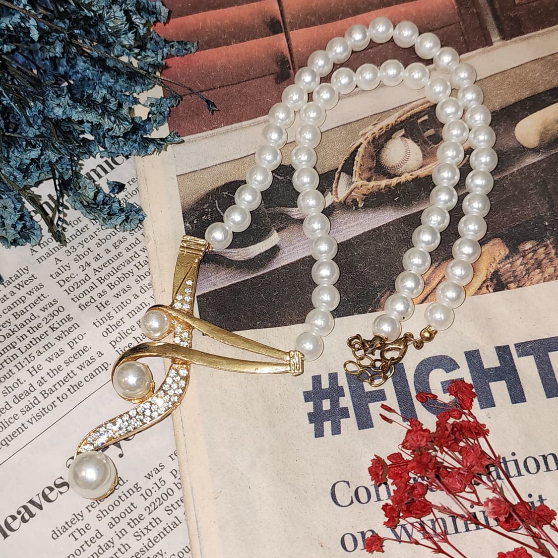 90s 프랑스 빈티지 목걸이 음표 진주 목걸이 진주 팬던트 상품이미지2