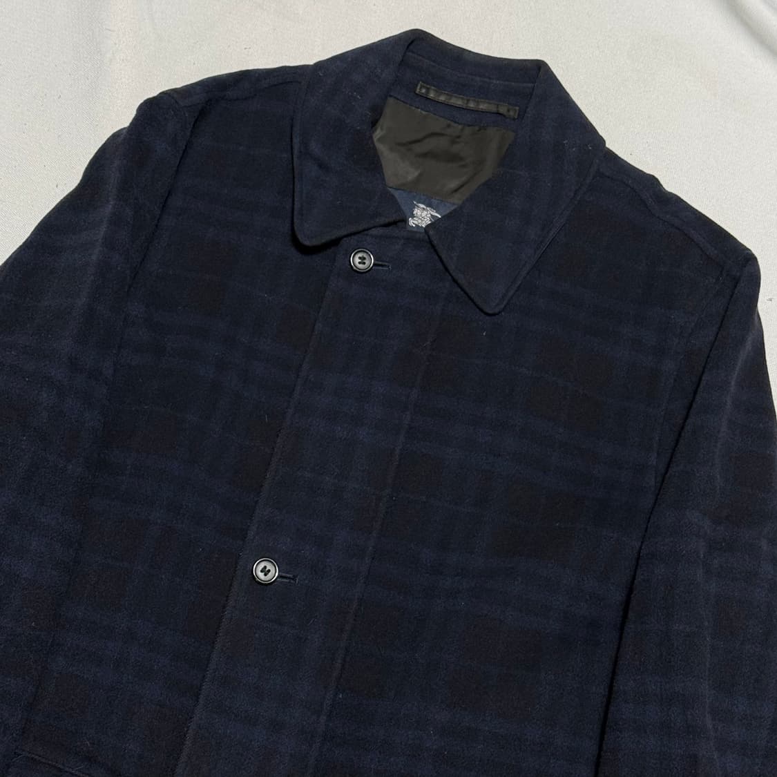 L 버버리 네이비 체크 울 코트 상품이미지1