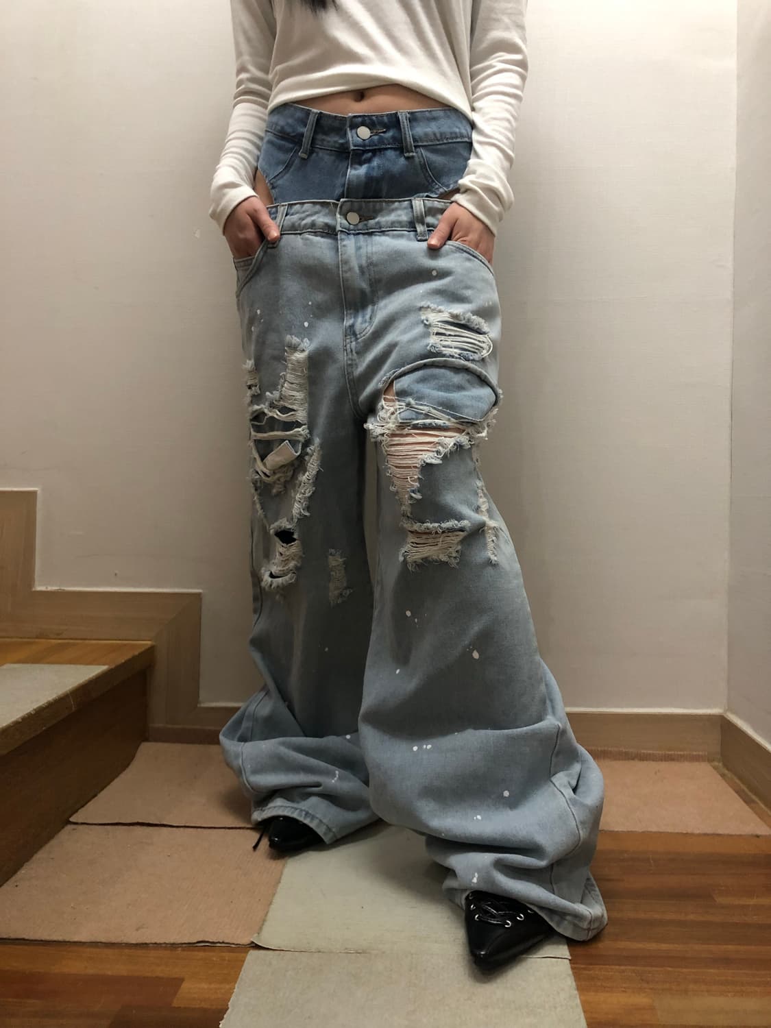 빈티지 데님 펑크 디테일 팬츠 상품이미지8