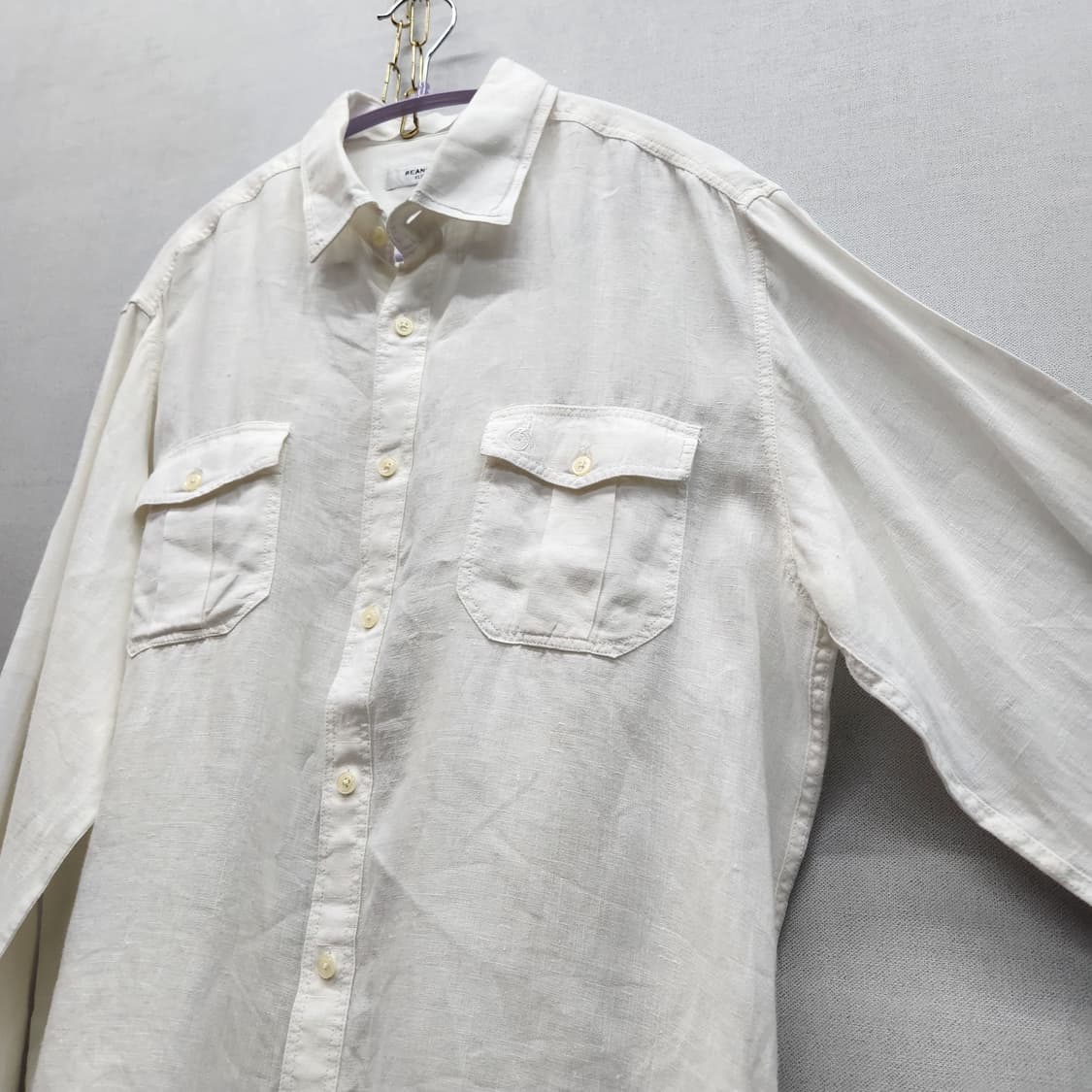 빈폴 로고 투포켓 린넨100% 화이트 셔츠 105(XL) 상품이미지3